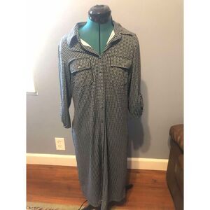 J. McLaughlin Blue & White Chevron 3/4 Sleeeve Button Down Dress, size M